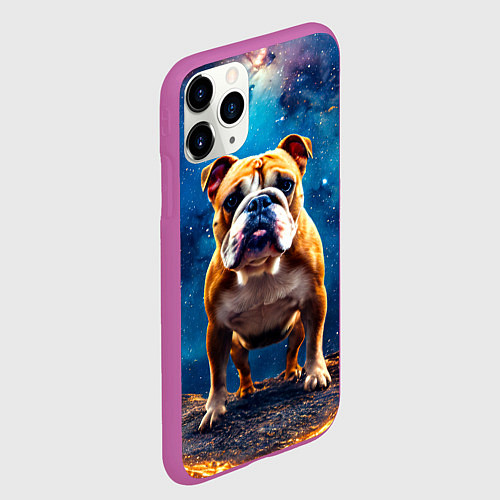 Чехол iPhone 11 Pro матовый Бульдог в космосе / 3D-Фиолетовый – фото 2