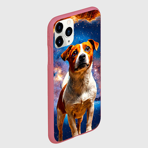 Чехол iPhone 11 Pro матовый Джек Рассел терьер в космосе / 3D-Малиновый – фото 2
