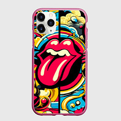 Чехол iPhone 11 Pro матовый Rolling Stones logo - pop art pattern, цвет: 3D-малиновый