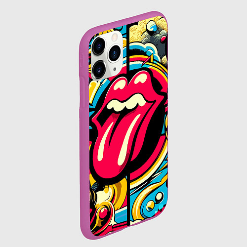 Чехол iPhone 11 Pro матовый Rolling Stones logo - pop art pattern / 3D-Фиолетовый – фото 2