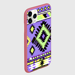 Чехол iPhone 11 Pro матовый Геометрический сиренево желтый орнамент ацтеков, цвет: 3D-малиновый — фото 2