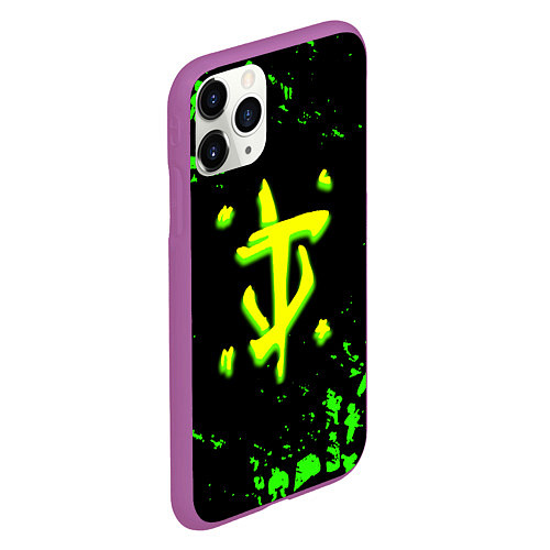 Чехол iPhone 11 Pro матовый Doom x fallout кислотное лого / 3D-Фиолетовый – фото 2