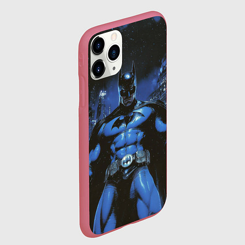 Чехол iPhone 11 Pro матовый Бэтмен синий город / 3D-Малиновый – фото 2