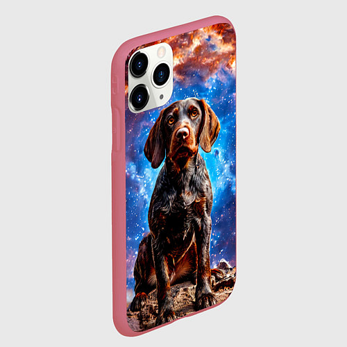 Чехол iPhone 11 Pro матовый Дратхаар в космосе / 3D-Малиновый – фото 2
