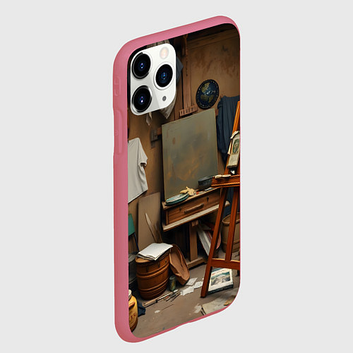 Чехол iPhone 11 Pro матовый Мастерская художника / 3D-Малиновый – фото 2