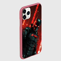 Чехол iPhone 11 Pro матовый Черный Бэтмен на фоне красного города, цвет: 3D-малиновый — фото 2
