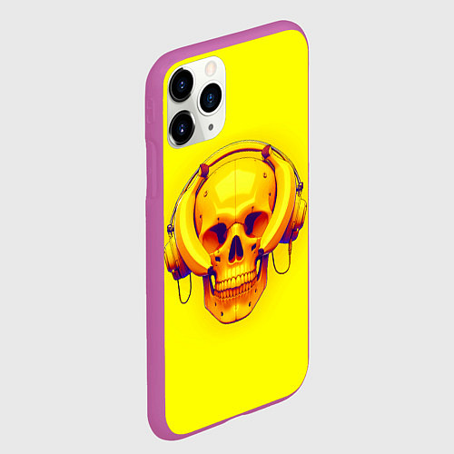 Чехол iPhone 11 Pro матовый Yellow bananas skull - cyberpunk / 3D-Фиолетовый – фото 2