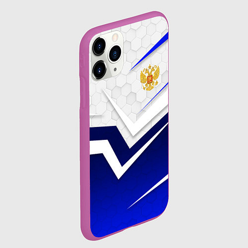 Чехол iPhone 11 Pro матовый Герб России - синий и белый / 3D-Фиолетовый – фото 2