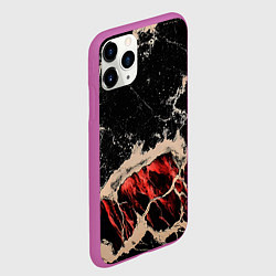 Чехол iPhone 11 Pro матовый Черная потресканная текстура с красной вставкой, цвет: 3D-фиолетовый — фото 2