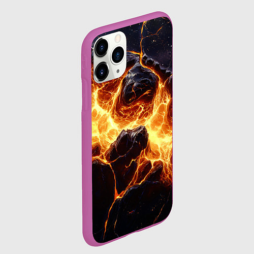 Чехол iPhone 11 Pro матовый Золотая лава текстура / 3D-Фиолетовый – фото 2