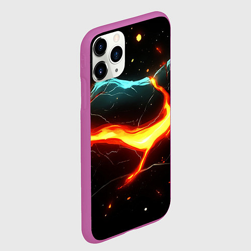 Чехол iPhone 11 Pro матовый Лава в черной текстуре / 3D-Фиолетовый – фото 2
