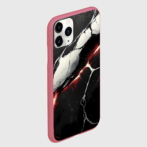 Чехол iPhone 11 Pro матовый Красно-черная потресканная текстура / 3D-Малиновый – фото 2