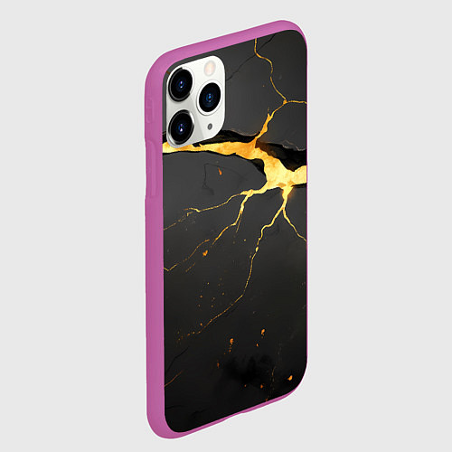 Чехол iPhone 11 Pro матовый Золотой разлом в текстуре / 3D-Фиолетовый – фото 2
