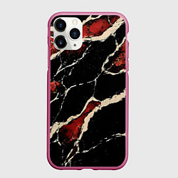 Чехол iPhone 11 Pro матовый Черно-красная старая текстура, цвет: 3D-малиновый
