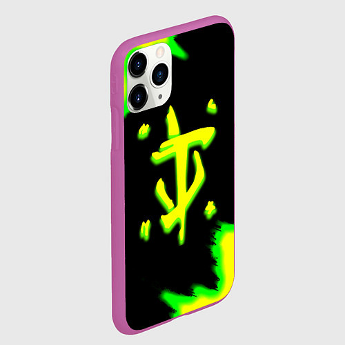 Чехол iPhone 11 Pro матовый Doom огненное лого краски / 3D-Фиолетовый – фото 2
