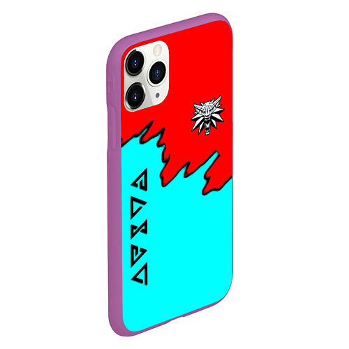Чехол iPhone 11 Pro матовый Ведьмак краски логотип / 3D-Фиолетовый – фото 2