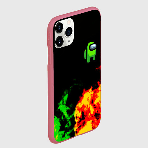 Чехол iPhone 11 Pro матовый Амонг ас огненная текстура / 3D-Малиновый – фото 2