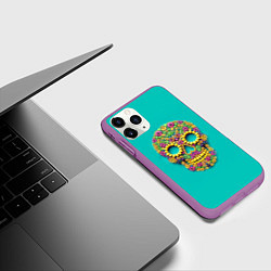 Чехол iPhone 11 Pro матовый Цветочный череп, цвет: 3D-фиолетовый — фото 2