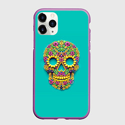 Чехол iPhone 11 Pro матовый Цветочный череп, цвет: 3D-фиолетовый