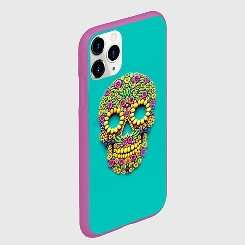 Чехол iPhone 11 Pro матовый Цветочный череп / 3D-Фиолетовый – фото 2