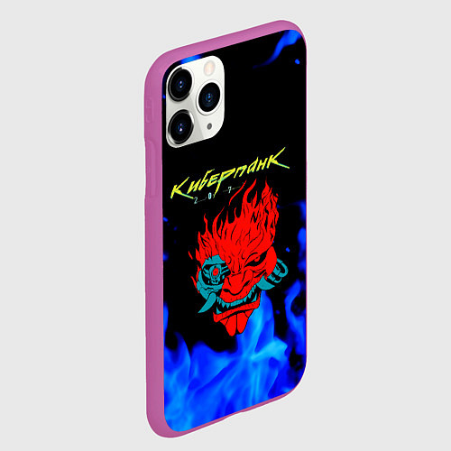 Чехол iPhone 11 Pro матовый Киберпанк голубой огонь / 3D-Фиолетовый – фото 2