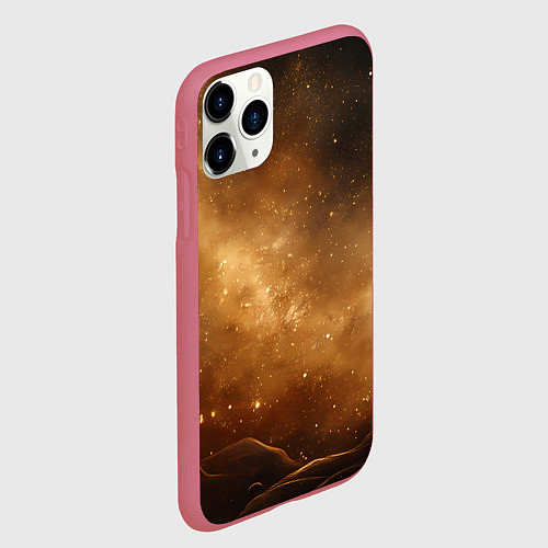 Чехол iPhone 11 Pro матовый Песочный фон со звездами / 3D-Малиновый – фото 2