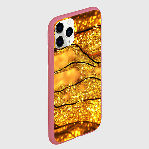 Чехол iPhone 11 Pro матовый Золотая текстура с блестками / 3D-Малиновый – фото 2