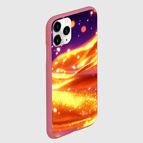 Чехол iPhone 11 Pro матовый Золотая волнистая текстура / 3D-Малиновый – фото 2