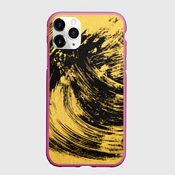 Чехол iPhone 11 Pro матовый Песочная краска на черном фоне, цвет: 3D-малиновый