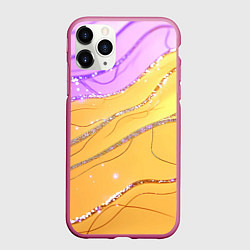Чехол iPhone 11 Pro матовый Фиолетово-золотая текстура с блестяшками, цвет: 3D-малиновый