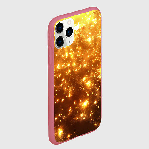 Чехол iPhone 11 Pro матовый Золотые блестки потертая текстура / 3D-Малиновый – фото 2