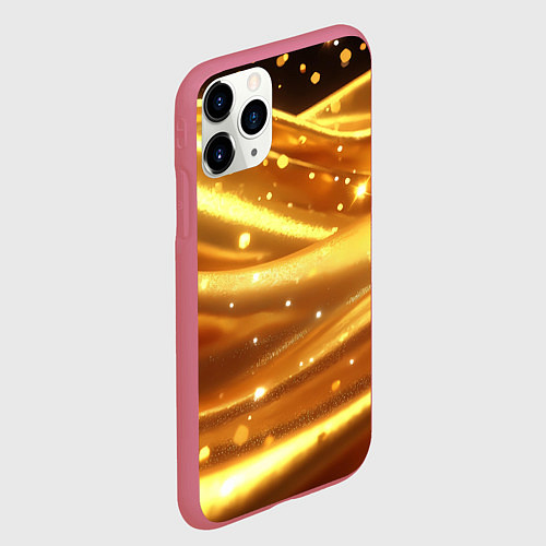 Чехол iPhone 11 Pro матовый Золотая ткань с блестками / 3D-Малиновый – фото 2