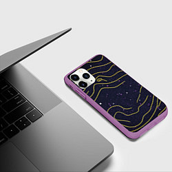 Чехол iPhone 11 Pro матовый Абстракция золотых линий текстура, цвет: 3D-фиолетовый — фото 2