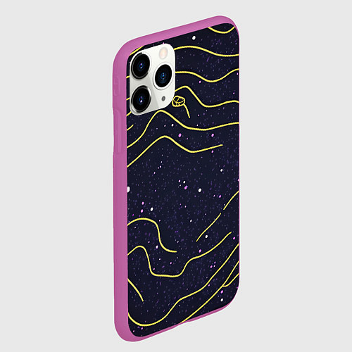 Чехол iPhone 11 Pro матовый Абстракция золотых линий текстура / 3D-Фиолетовый – фото 2
