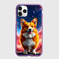 Чехол iPhone 11 Pro матовый Корги и космическое небо, цвет: 3D-фиолетовый