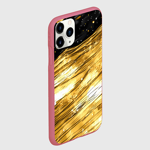 Чехол iPhone 11 Pro матовый Золотой текстурный фон / 3D-Малиновый – фото 2