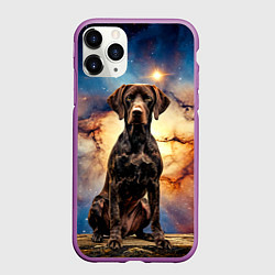 Чехол iPhone 11 Pro матовый Курцхаар и космос, цвет: 3D-фиолетовый