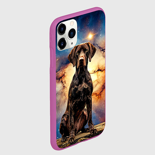 Чехол iPhone 11 Pro матовый Курцхаар и космос / 3D-Фиолетовый – фото 2