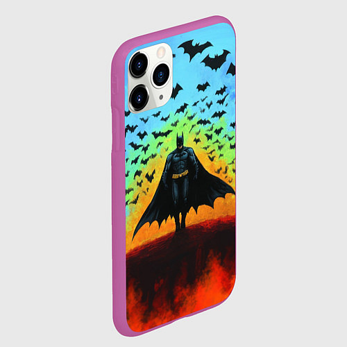 Чехол iPhone 11 Pro матовый Бэтмен и летучие мыши / 3D-Фиолетовый – фото 2