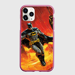 Чехол iPhone 11 Pro матовый Бэтмен застыл в воздухе, цвет: 3D-малиновый