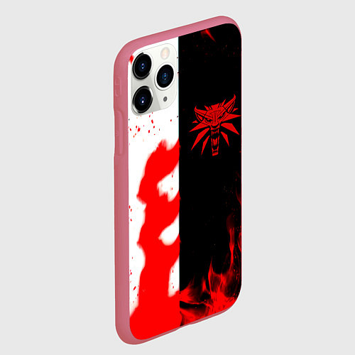 Чехол iPhone 11 Pro матовый Ведьмак огненный / 3D-Малиновый – фото 2