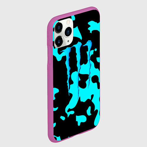 Чехол iPhone 11 Pro матовый Monster energy камуфляж голубой / 3D-Фиолетовый – фото 2