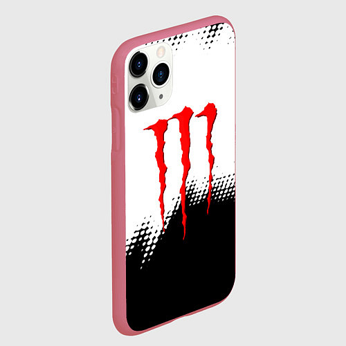 Чехол iPhone 11 Pro матовый Monster energy чёрно белые краски / 3D-Малиновый – фото 2