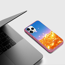 Чехол iPhone 11 Pro матовый Золотые шарики на голубом фоне, цвет: 3D-малиновый — фото 2