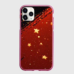 Чехол iPhone 11 Pro матовый Золотые звездочки на коричневой текстуре, цвет: 3D-малиновый