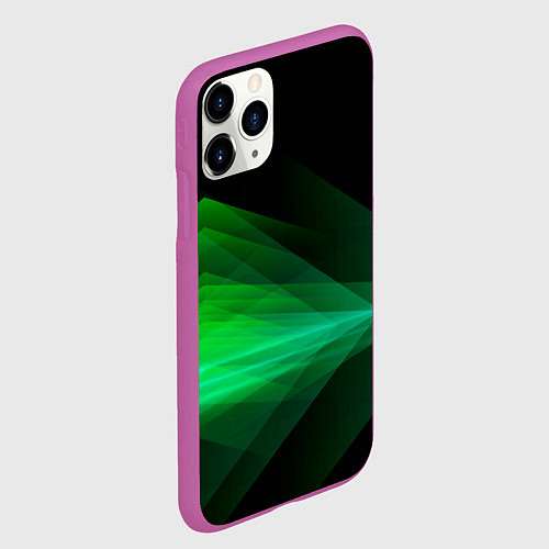 Чехол iPhone 11 Pro матовый Неоновая зеленая абстракция на черном фоне / 3D-Фиолетовый – фото 2