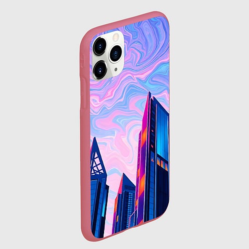 Чехол iPhone 11 Pro матовый Абстракция с небоскребами / 3D-Малиновый – фото 2