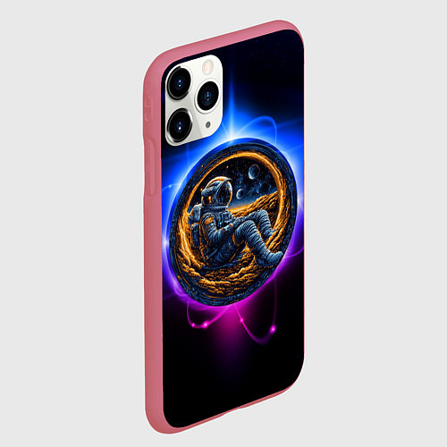 Чехол iPhone 11 Pro матовый Космонавт в луне / 3D-Малиновый – фото 2