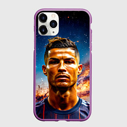 Чехол iPhone 11 Pro матовый Криштиану Роналду в космосе, цвет: 3D-фиолетовый