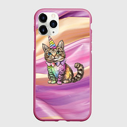 Чехол iPhone 11 Pro матовый Котенок в костюме единорога, цвет: 3D-малиновый